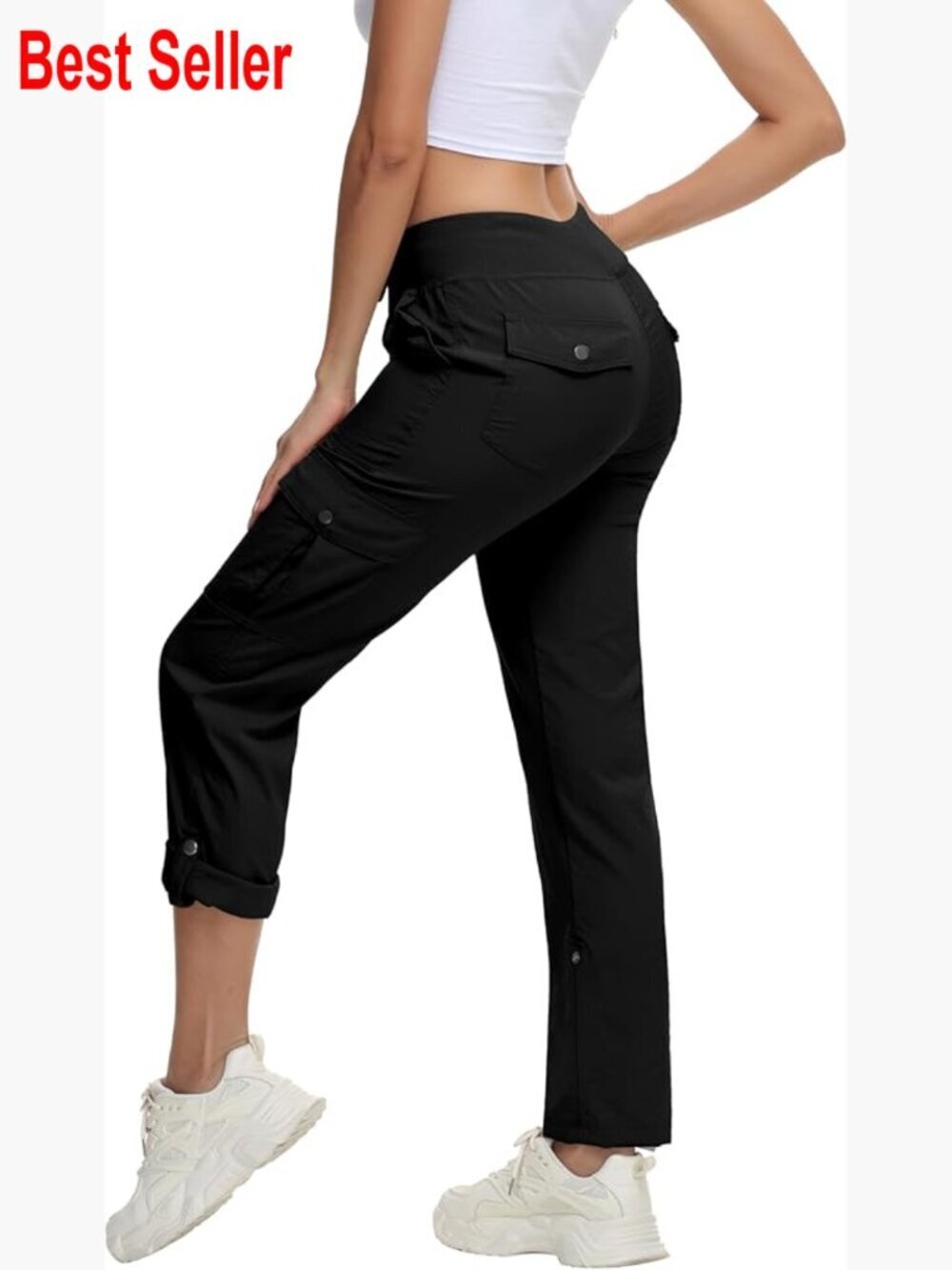 Quick Dry Cargo Hiking Pants Elastic Waist Convertible Capri Joggers